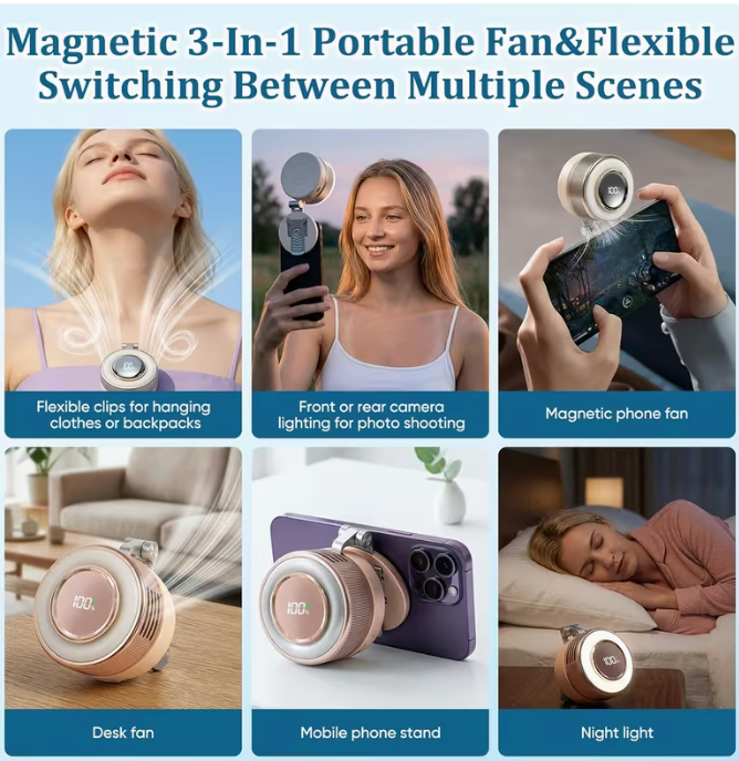 Mini Ventilador Portátil Magnético 3 en 1